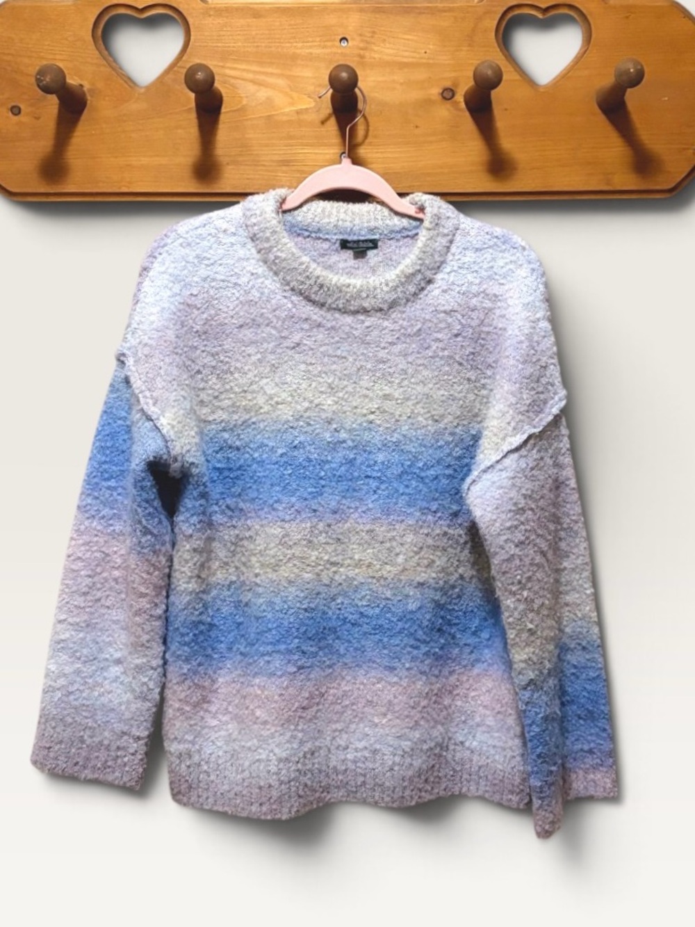 Wild Fable Wool Blend Fuzzy Oversized Striped Sweater S Pastel Blue Pink Cream